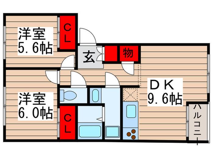 サンミラドールC(2DK/2階)の間取り写真
