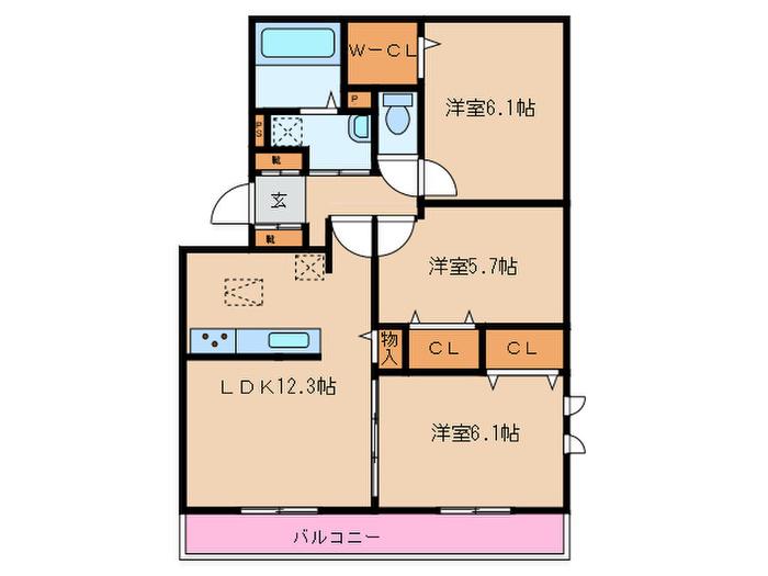 ウェーバー・S(3LDK/1階)の間取り写真