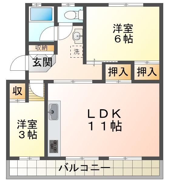 新多聞第ニ106号棟(2LDK/5階)の間取り写真