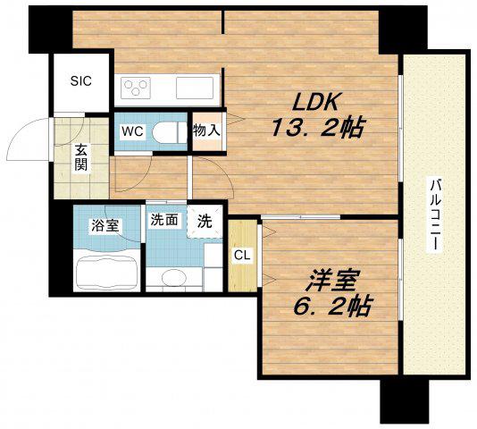 クロスレジデンス大阪新町(1LDK/11階)の間取り写真
