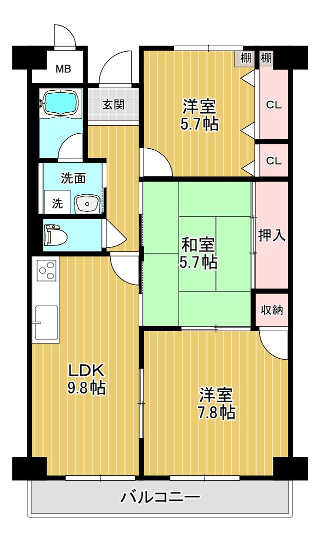 ラフォーレ南平台(3LDK/3階)の間取り写真