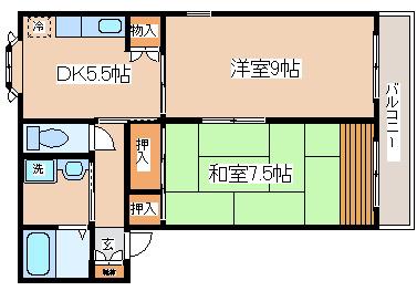 シャルマン岩屋(2DK/3階)の間取り写真