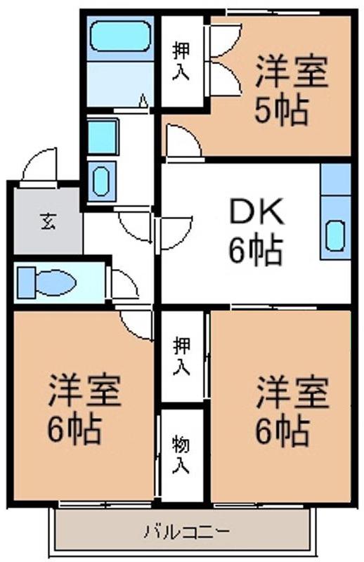 フラットサプレス市川 A(3DK/1階)の間取り写真