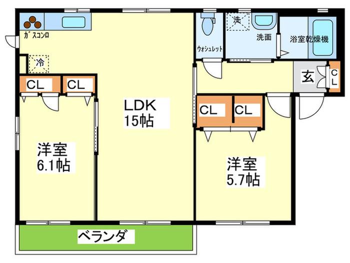クレメンテカミダA(2LDK/2階)の間取り写真