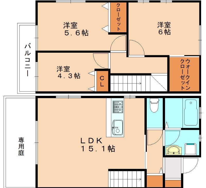 TOWN HILLS B(3LDK/1階)の間取り写真