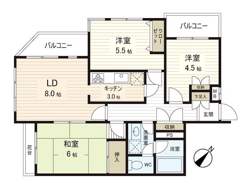 ユニーブル横浜山手第2(3LDK/2階)の間取り写真