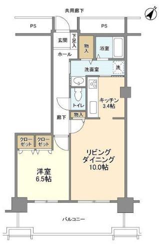 トルナーレ日本橋浜町(1LDK/33階)の間取り写真