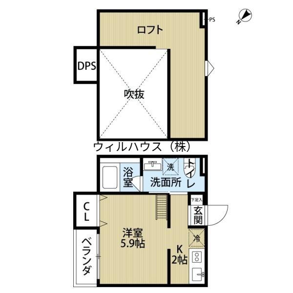 カーサブルーノ萩原天神(ワンルーム/2階)の間取り写真