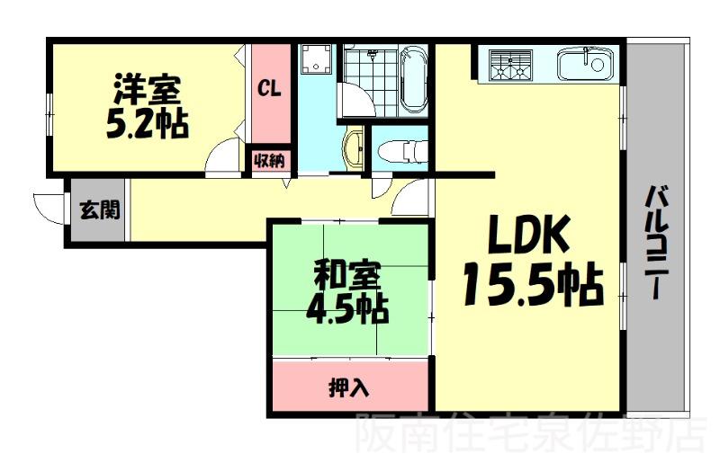 サニータウン羽倉崎弐番街壱号館(2LDK/11階)の間取り写真