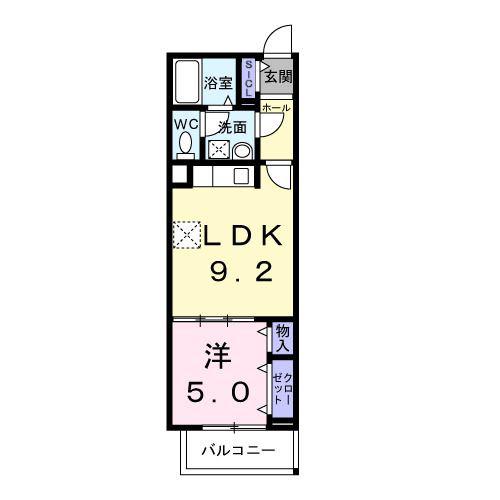 ヒカルサ尼崎若王寺(1LDK/2階)の間取り写真