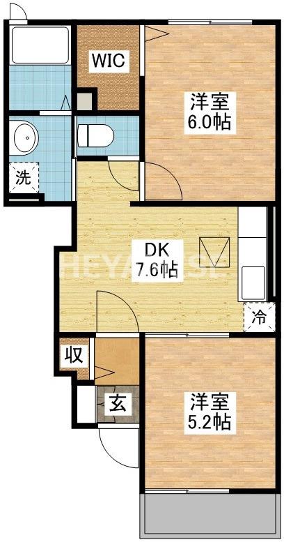 アースリーヒルB(2DK/1階)の間取り写真