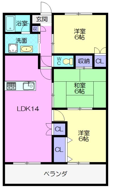 アーバン西岡崎(3LDK/4階)の間取り写真