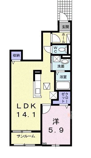 メブキヒルズ メイビス(1LDK/1階)の間取り写真