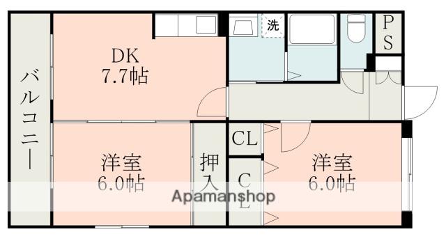 キャッスル新照院(2DK/2階)の間取り写真
