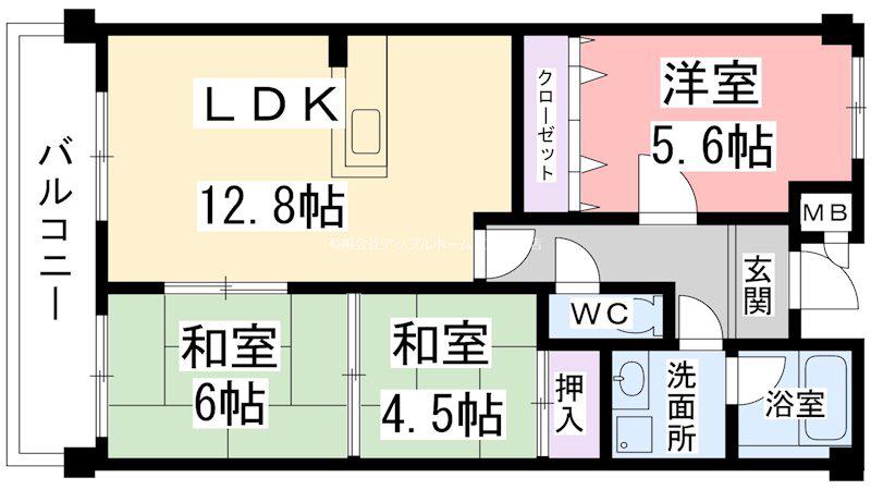 リップルコート和泉中央(3LDK/4階)の間取り写真