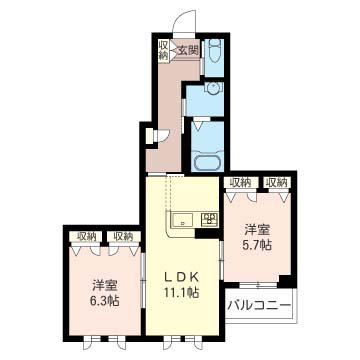 メゾンドルミナーレ(2LDK/3階)の間取り写真
