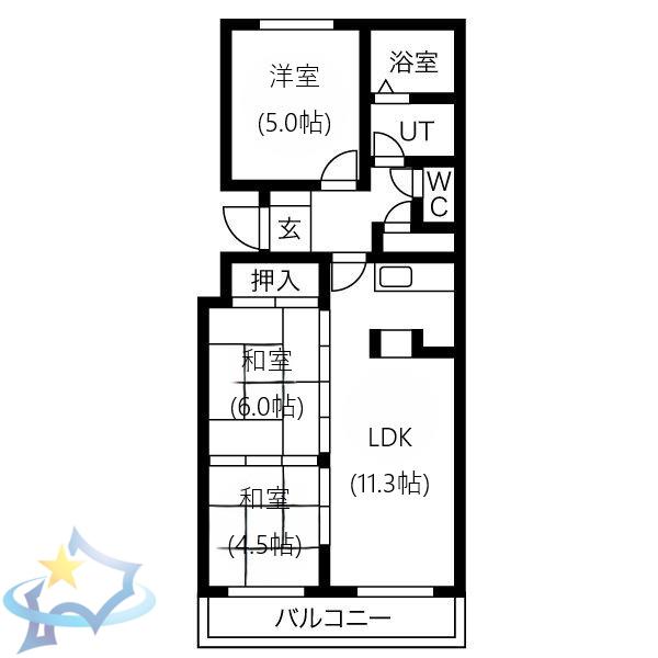サンギャラリーハイツ山鼻(3LDK/4階)の間取り写真