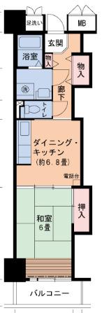 キャナルタウンウエスト13号棟(1DK/6階)の間取り写真