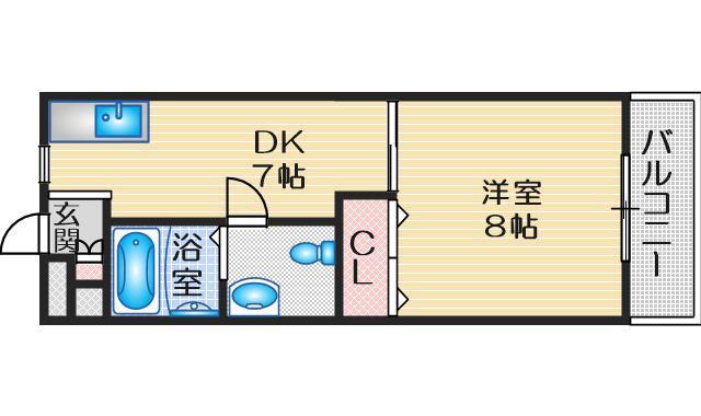 千里山西コーポ第1ビル(1DK/1階)の間取り写真