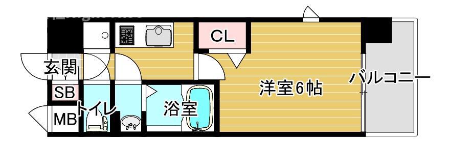レジュールアッシュ都島ブリーゼ(1K/9階)の間取り写真