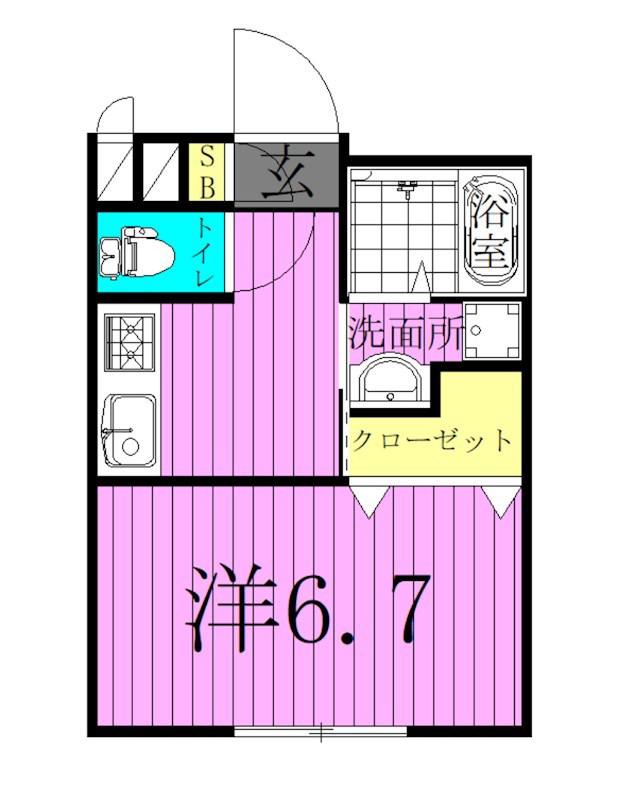 スカイコートA棟(1K/2階)の間取り写真