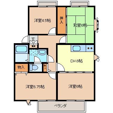 アメニティタウンK&K C棟(4DK/2階)の間取り写真