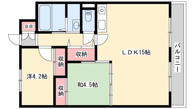 メゾン白浜(2LDK/4階)の間取り写真