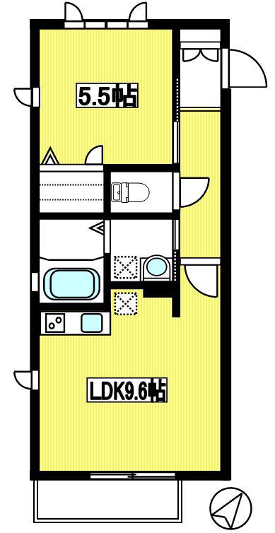 リリーシュ(1LDK/2階)の間取り写真