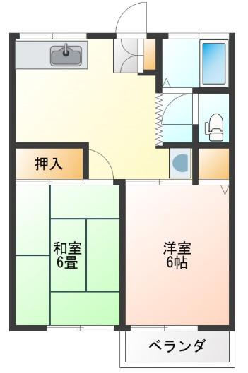 ベルコート高田II(2DK/2階)の間取り写真