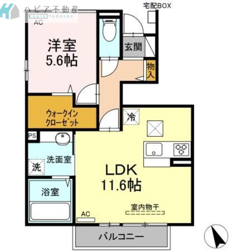 グラースフルーヴ(1LDK/1階)の間取り写真