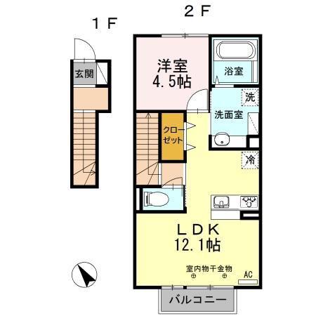 カサベルテ(1LDK/2階)の間取り写真