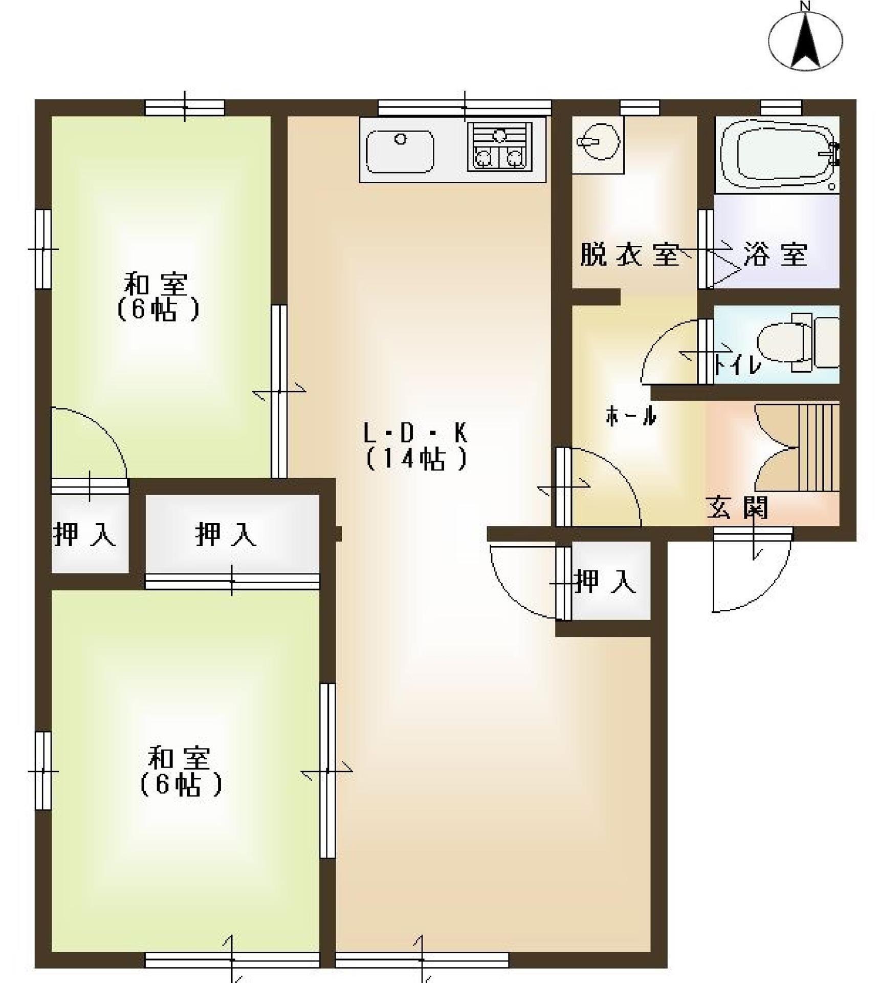 パサージュ医大東B(2LDK/2階)の間取り写真