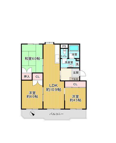 菅3号棟(3LDK/5階)の間取り写真
