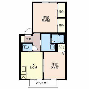 ヴェールハイツB(2K/2階)の間取り写真