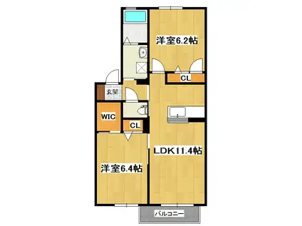 クラヴィエひびきの(2LDK/2階)の間取り写真