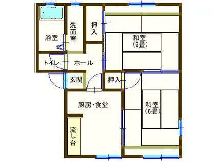 ラフォーレ五十部3(2DK/2階)の間取り写真