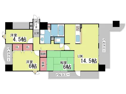グランドール王子公園(3LDK/7階)の間取り写真