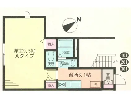 WING I(1K/1階)の間取り写真