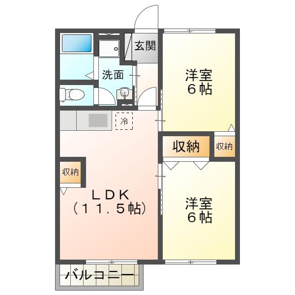 セレソA棟(2LDK/1階)の間取り写真