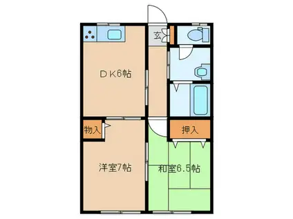 パインハイム津屋崎(2DK/1階)の間取り写真