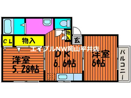 フェニックスD(2DK/1階)の間取り写真