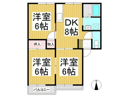 タウニィ稲葉 NW(3DK/2階)の間取り写真