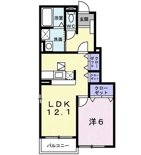 プロスペリティB棟(1LDK/1階)の間取り写真