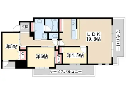 ヴェリテ神崎川シティサイド(3LDK/8階)の間取り写真