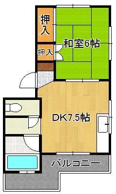 パークハイツ三萩野(1DK/1階)の間取り写真