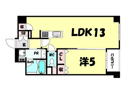 カサベラ異人館山本通(1LDK/3階)の間取り写真