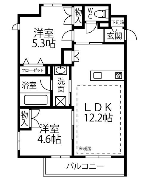 キャッスル国立(2LDK/1階)の間取り写真