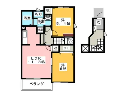 エアリー・プレイン(2LDK/2階)の間取り写真