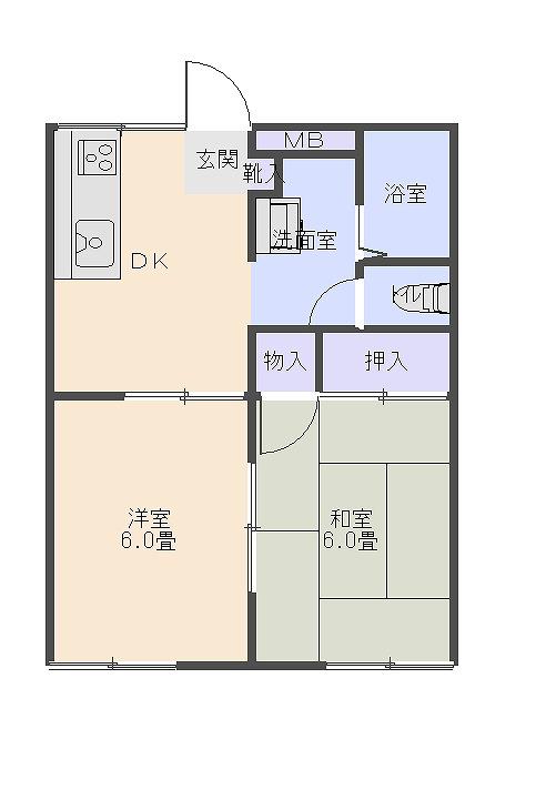 ハミング山崎(2DK/1階)の間取り写真