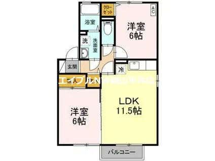 ルミエールD棟(2LDK/2階)の間取り写真